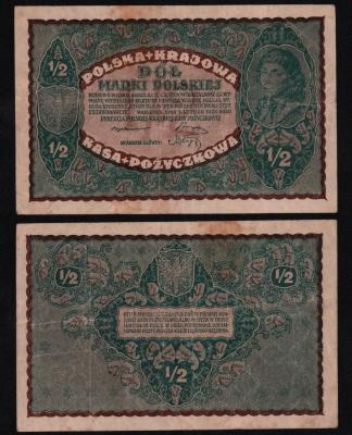 Банкнота Польша 1/2 марки 1920 год из оборота! Банкнота Польша 1/2 марки 1920 год из оборота!