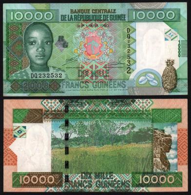 Гвинея 10000 франков 2008 года. Из оборота!