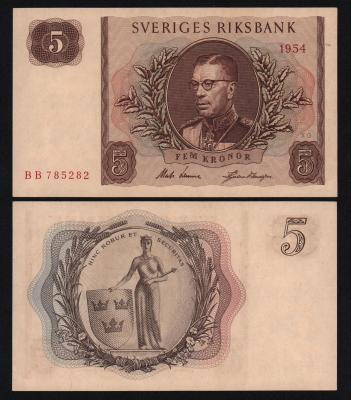 Банкнота Швеция 5 крон 1954 год UNC-!