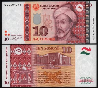 Банкнота Таджикистан 10 сомони 2017 год UNC!