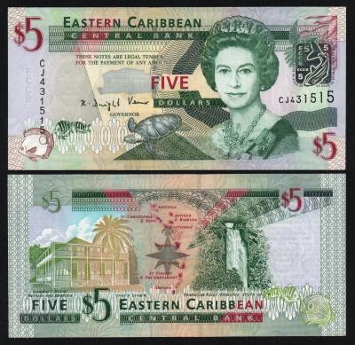 Карибские острова 5 долларов UNC!