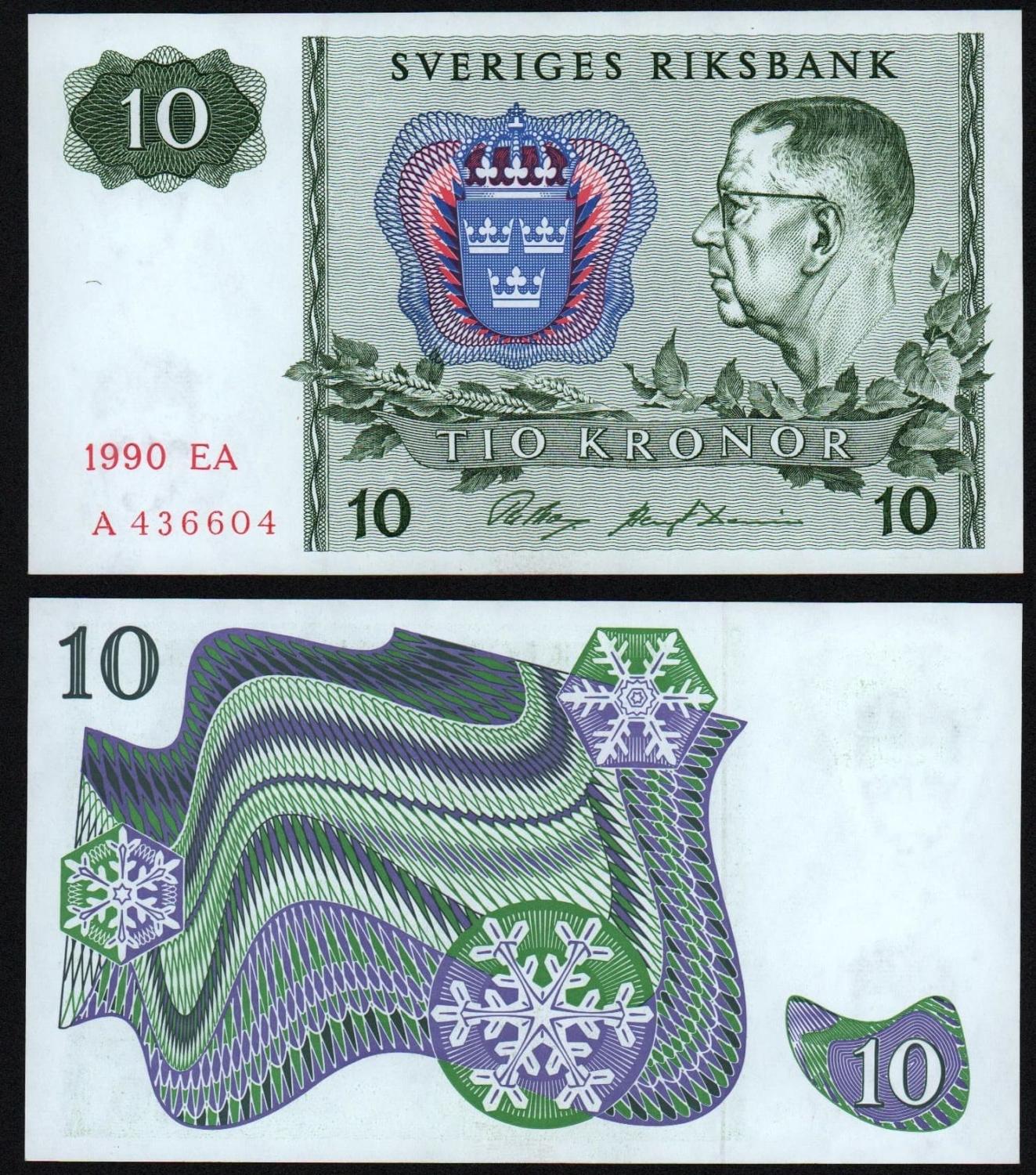 Швеция 10 крон 1990 год UNC! от Аукциона Значки и Знаки