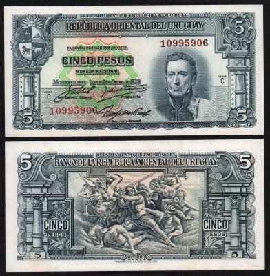 Банкнота Уругвай 5 песо 1939 год UNC!