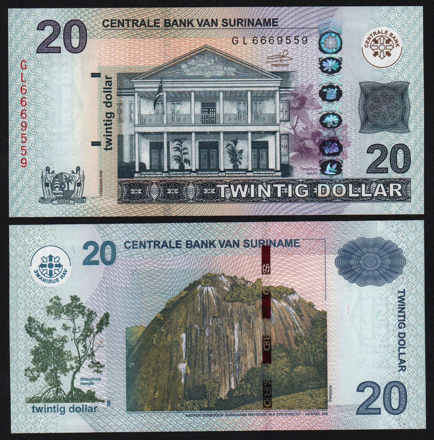 Банкнота Суринам 20 долларов 2019 год UNC! от Аукциона Значки и Знаки