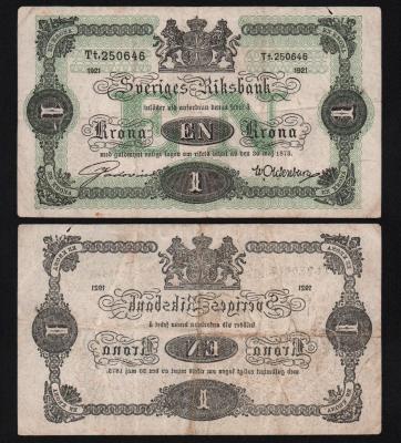 Швеция 1 крона 1921 года. Из оборота! Швеция 1 крона 1921 года. Из оборота!