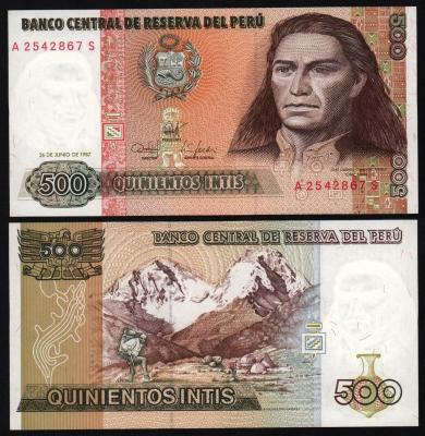 Банкнота Перу 500 инти 1987 год UNC!