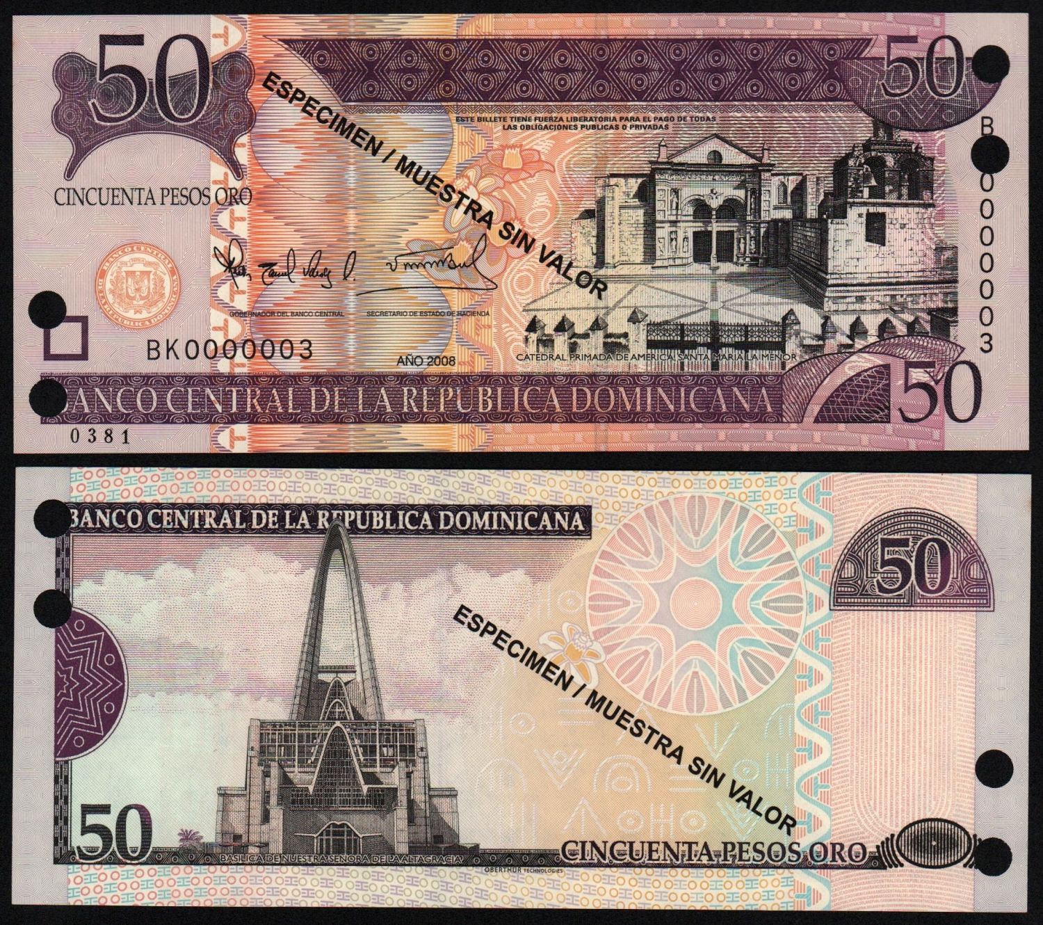 Банкнота Доминикана 50 песо 2008 год UNC! ОБРАЗЕЦ! от Аукциона Значки и Знаки