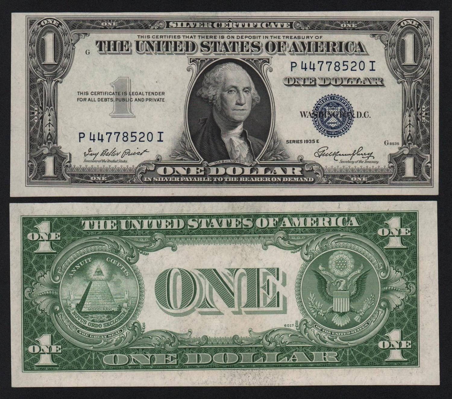 Банкнота США 1 доллар 1935 год Литеры PI подпись Джордж Мэгоффин Хамфри UNC! от Аукциона Значки и Знаки