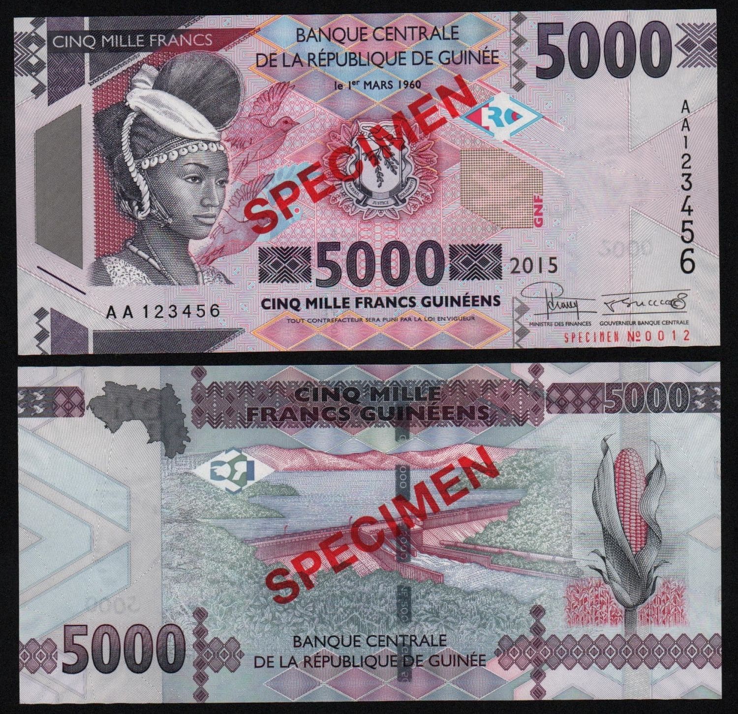 Банкнота Гвинея 5000 франков 2015 год ОБРАЗЕЦ UNC! от Аукциона Значки и Знаки