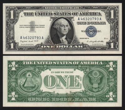 Банкнота США 1 доллар 1957 год Литеры АА подпись Кларенс Дуглас Диллон UNC!