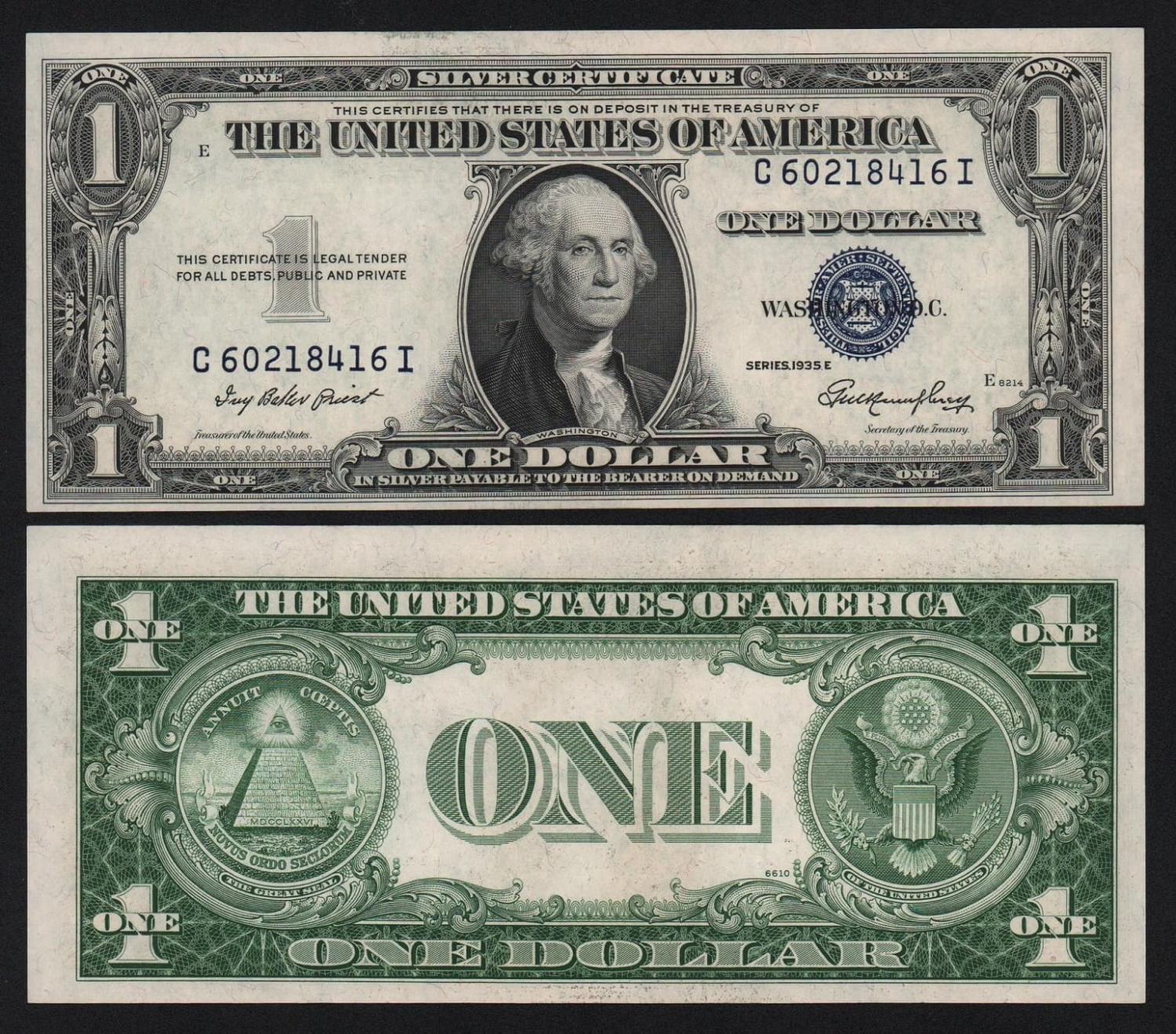 Банкнота США 1 доллар 1935 год Литеры CI подпись Джордж Мэгоффин Хамфри UNC! от Аукциона Значки и Знаки