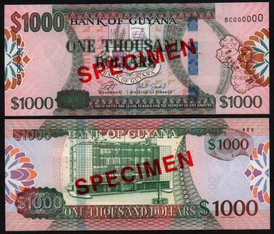 Банкнота Гайана 1000 долларов 2019 год ОБРАЗЕЦ UNC!