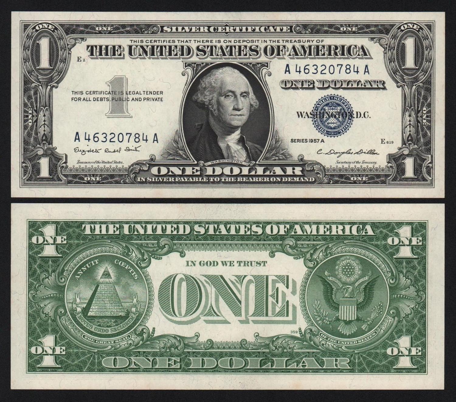 Банкнота США 1 доллар 1957 год Литеры АА подпись Кларенс Дуглас Диллон UNC! от Аукциона Значки и Знаки