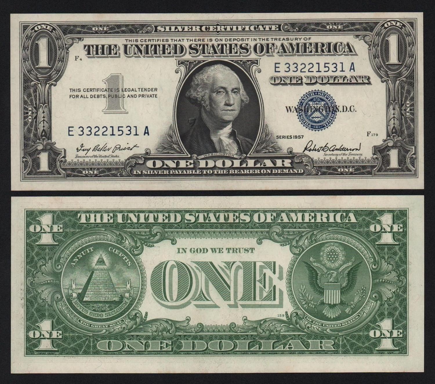 Банкнота США 1 доллар 1957 год Литеры EA подпись Роберт Бернард Андерсон UNC! от Аукциона Значки и Знаки