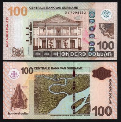 Банкнота Суринам 100 долларов 2016 год UNC!