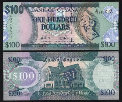 Банкнота Гайана 100 долларов 2012 год UNC!