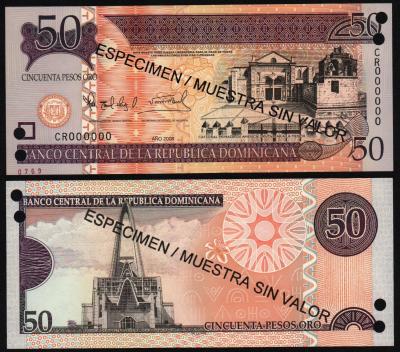 Банкнота Доминикана 50 песо 2008 год UNC! ОБРАЗЕЦ!