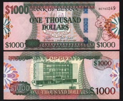 Банкнота Гайана 1000 долларов 2019 год Из оборота!