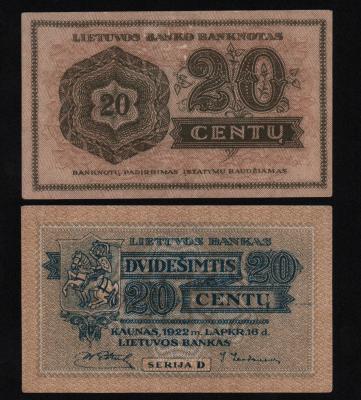 Банкнота Литва 20 центов 1922 год aUNC! RAR! Банкнота Литва 20 центов 1922 год aUNC! RAR!