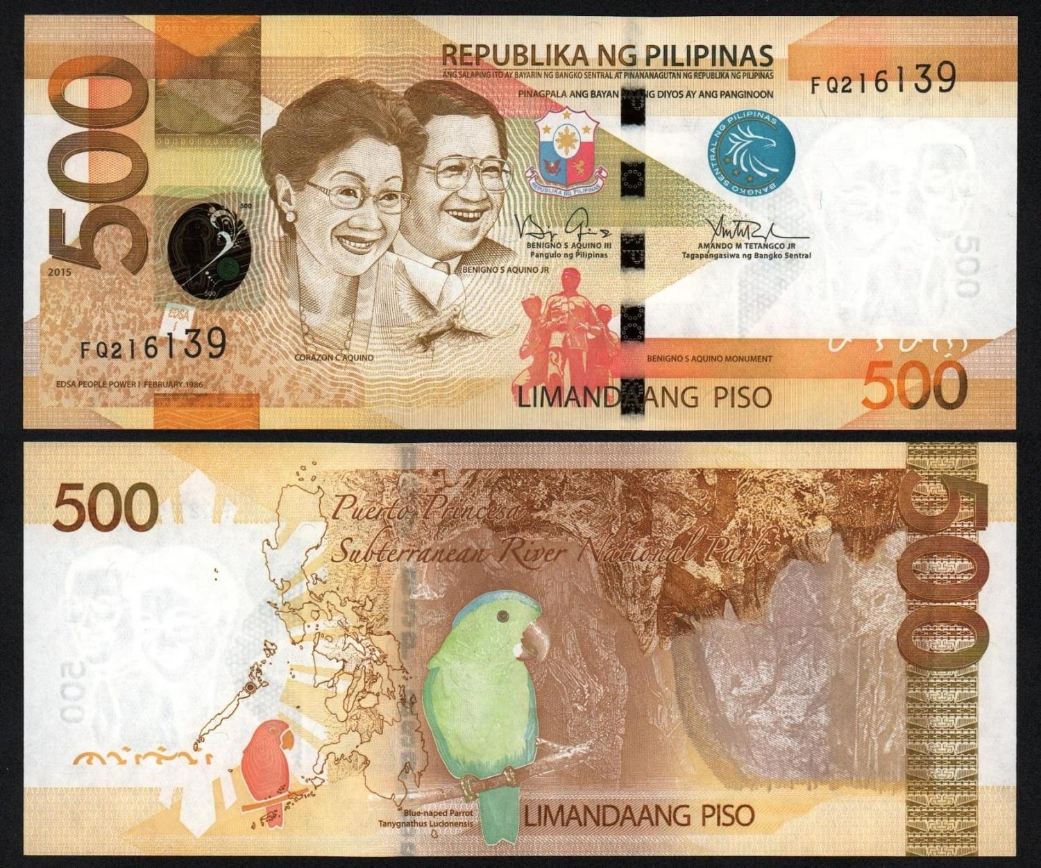 Банкнота Филиппины 500 писо 2015 год UNC! от Аукциона Значки и Знаки