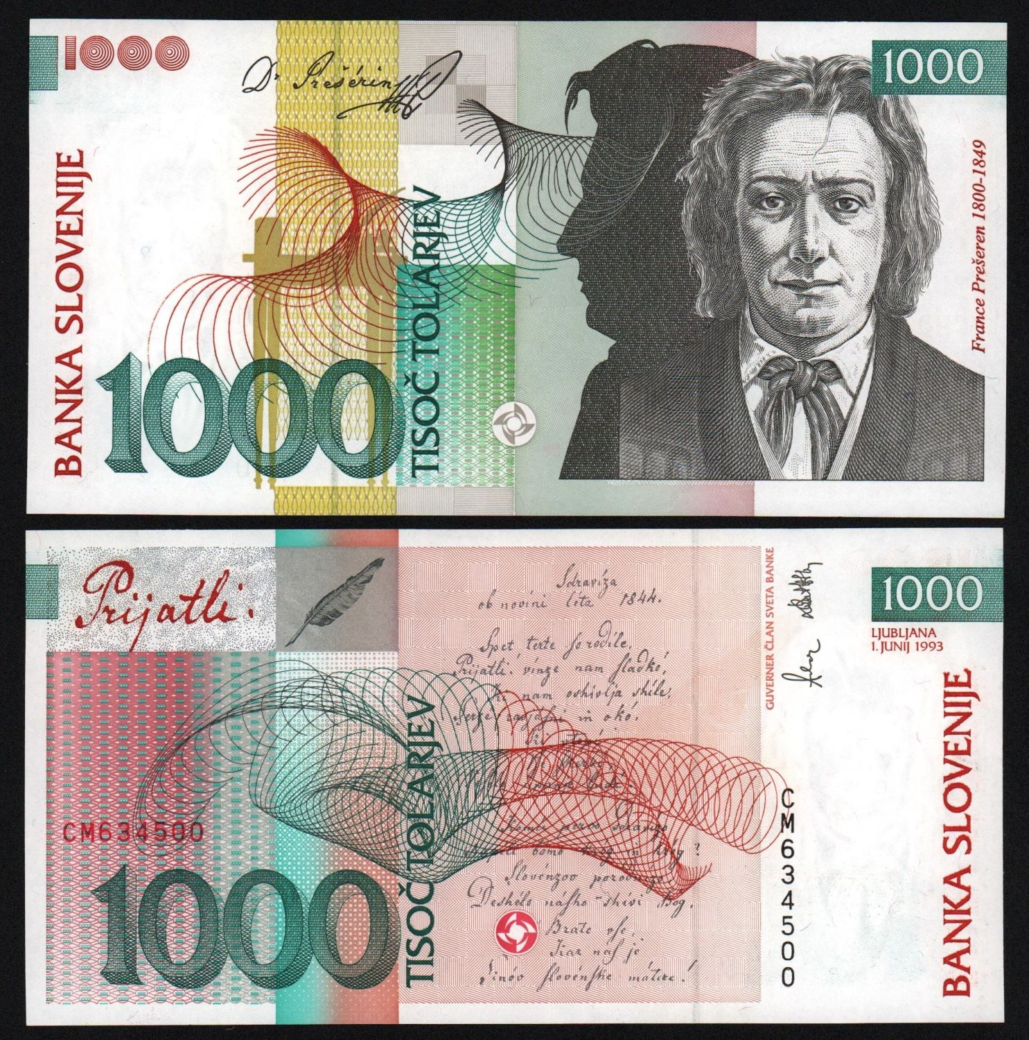 Банкнота Словения 1000 толаров 1993 год UNC! от Аукциона Значки и Знаки