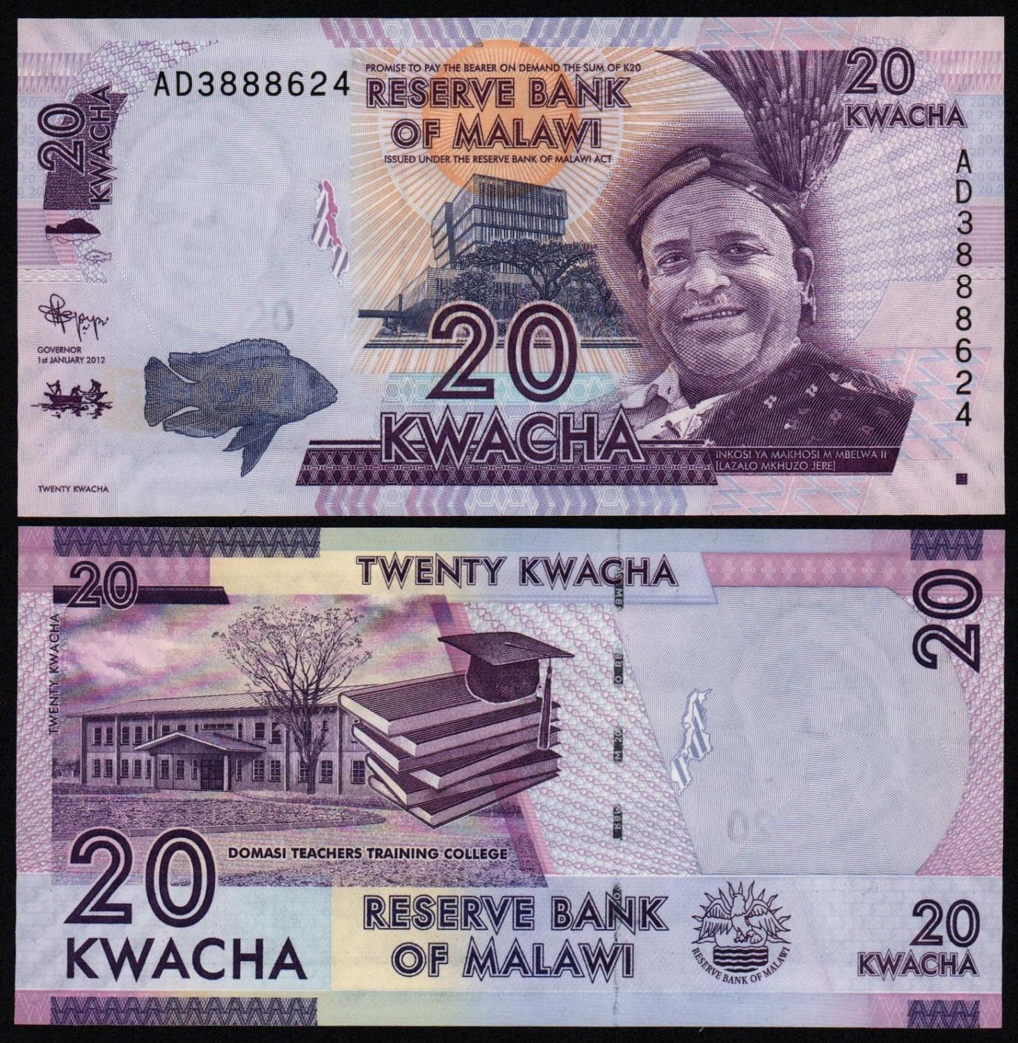 Банкнота Малави 20 квача 2012 год UNC! от Аукциона Значки и Знаки