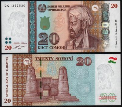 Банкнота Таджикистан 20 сомони 2018 год UNC!