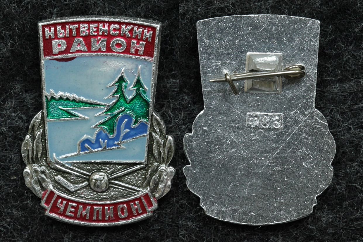 Призовой знак чемпиона Нытвенского района Пермский край, хоккей, лыжный спорт, футбол. от Аукциона Значки и Знаки