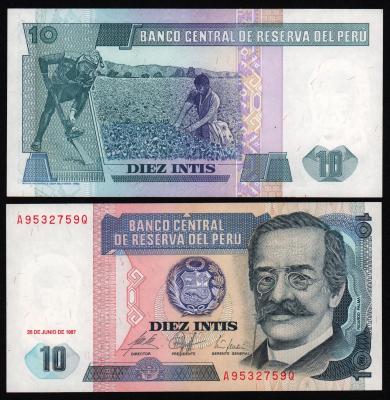 Банкнота Перу 10 инти 1987 год UNC! 
