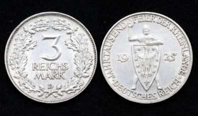 Монета Германия 3 рейхсмарки 1925 год Тысячелетие Рейнской области (Рейнланда) (21)